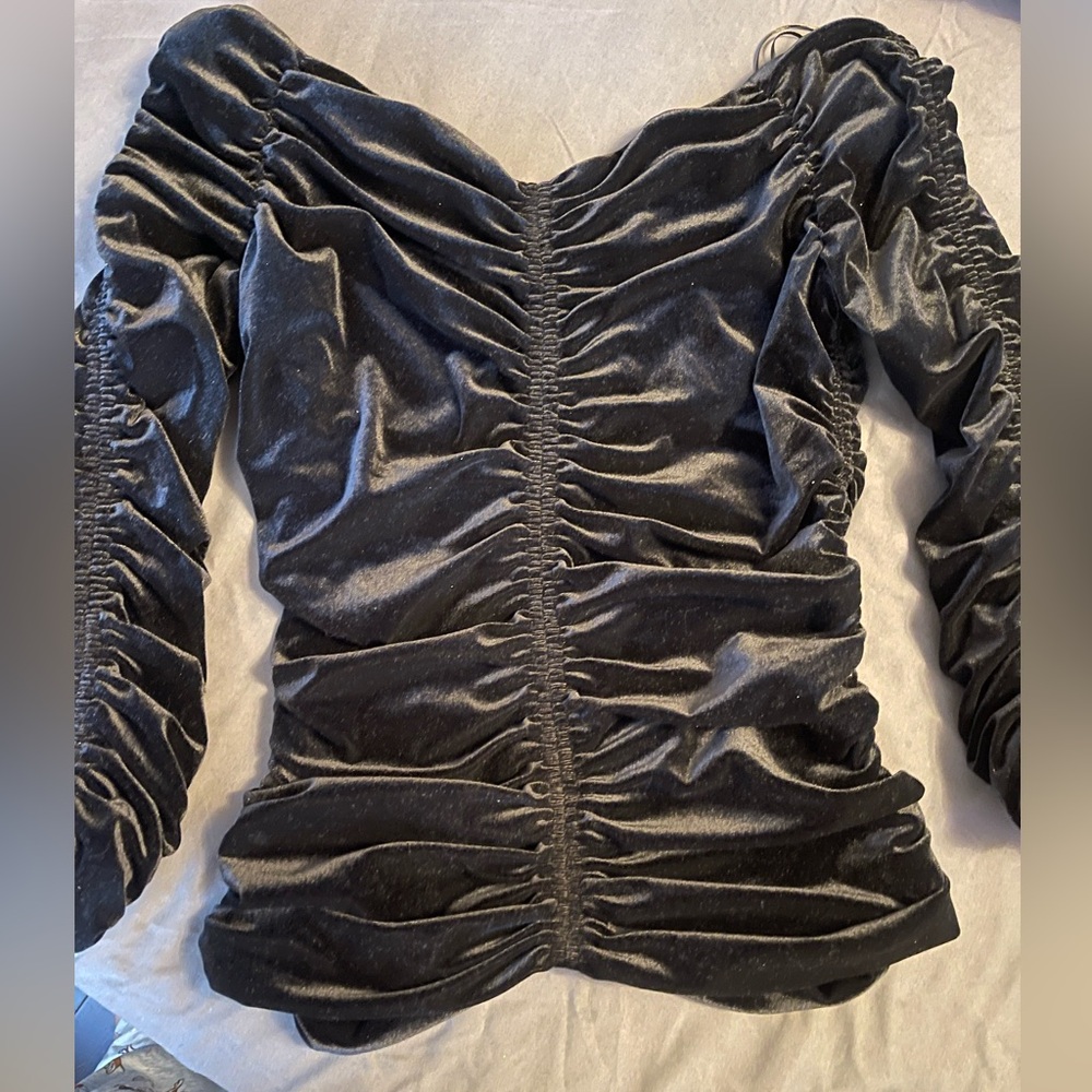 Zara Black Velvet Ruched Blouse